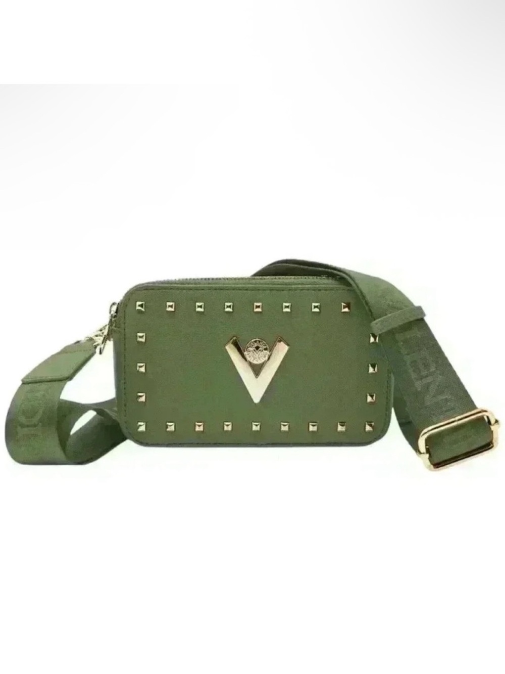 Valentino Orlandi Olive Green Studded Crossbody Bag with Wide Strap $159 MSRP